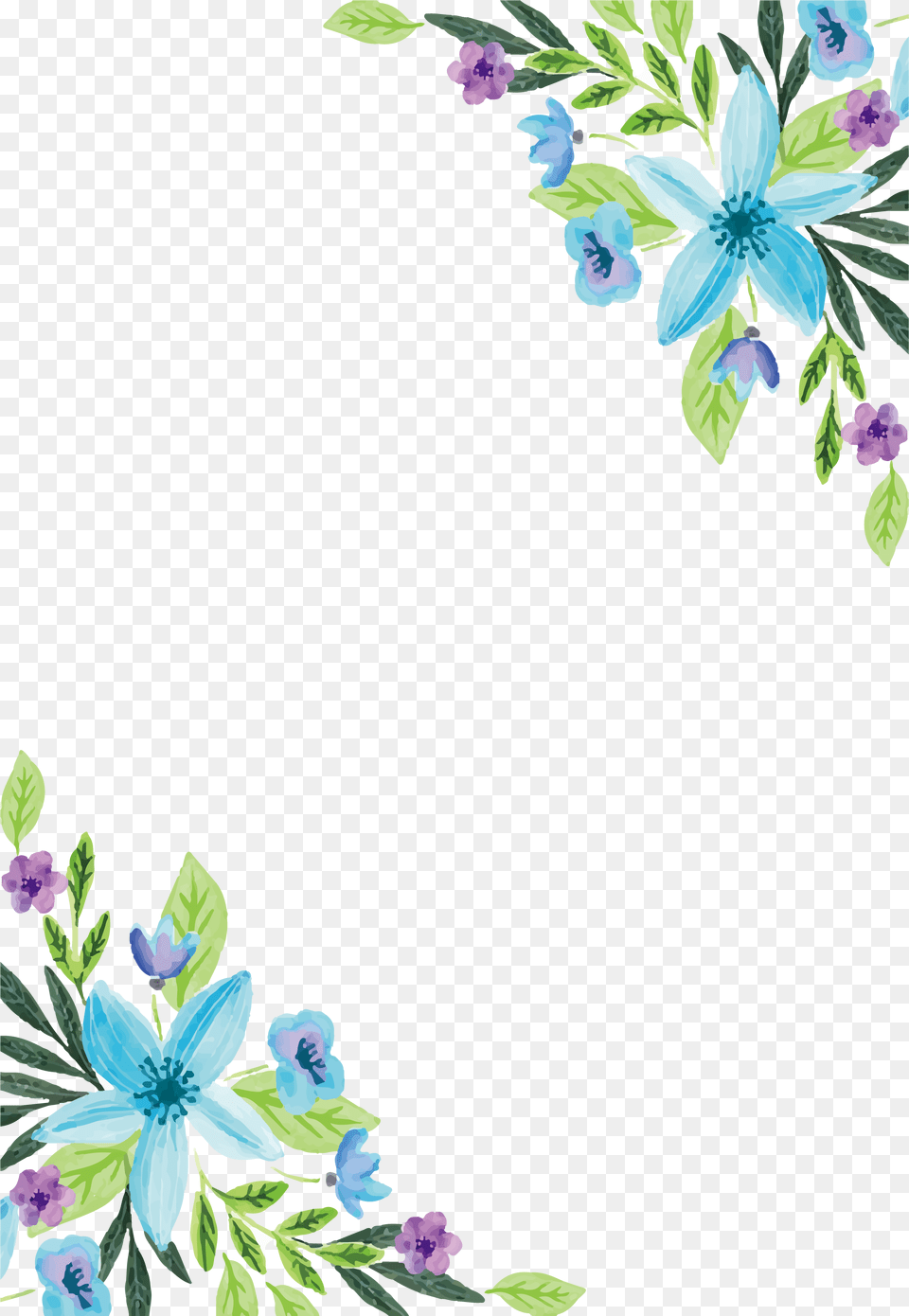 Blue Flower Border Water Color Flower Border Hd, Art, Floral Design, Graphics, Pattern Png Image