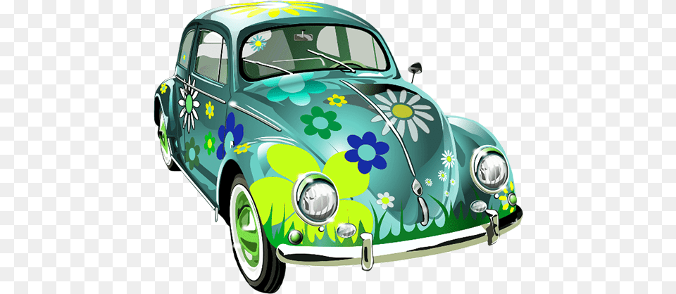 Blue Flower Vw Bug Official Psds Vw Bug, Car, Sedan, Transportation, Vehicle Png Image