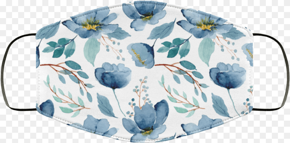 Blue Flowers Watercolor Floral Face Mask Washable Reusable Green Floral Seamless Pattern, Accessories, Cushion, Home Decor, Bag Free Png