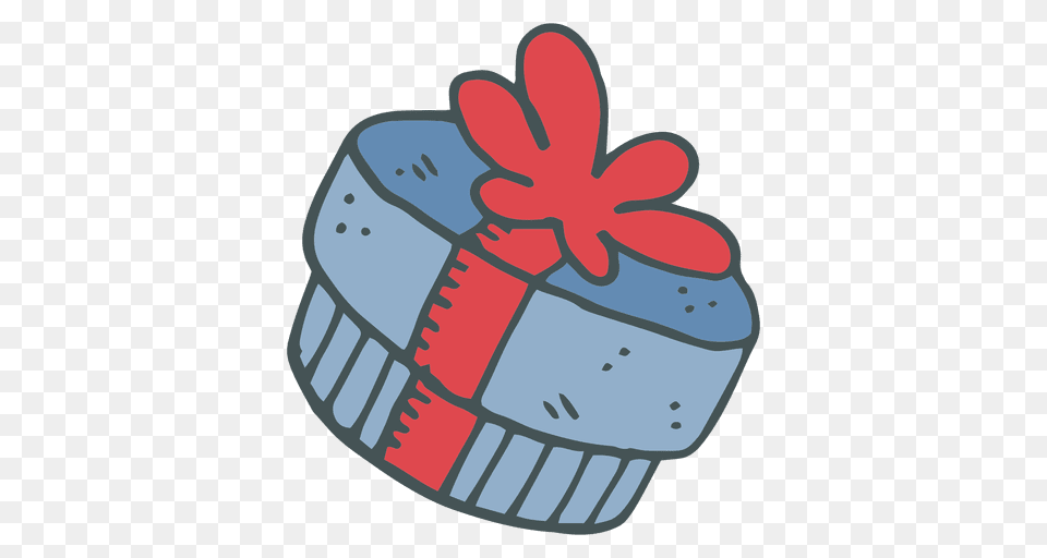 Blue Gift Box Red Bow Hand Drawn Cartoon Icon, Food, Meal, Birthday Cake, Cake Png Image