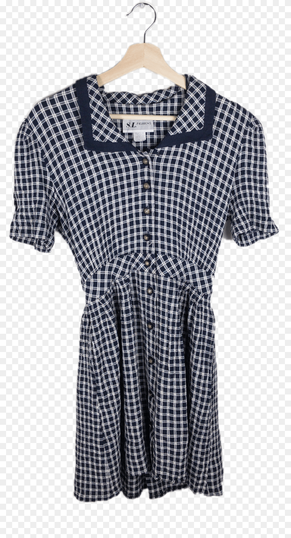 Blue Gingham Mini Dress W Collar Dress, Blouse, Clothing, Shirt Free Png Download