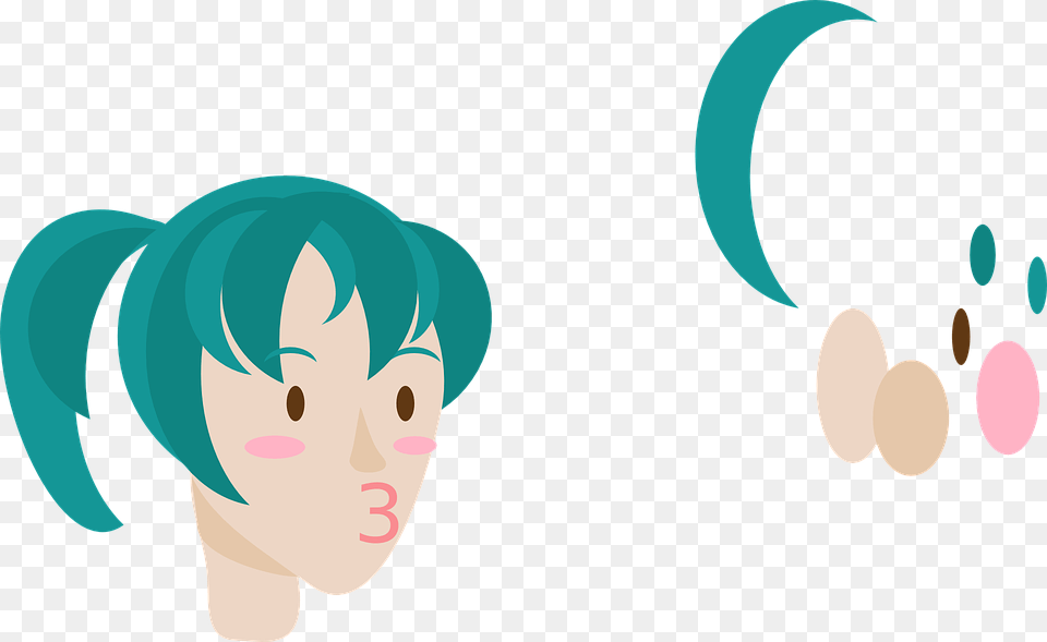 Blue Green Hair Kawaii Anime Girl Ponytail Garotas Com O Cabelo Azul Anime, Face, Head, Person, Baby Free Png