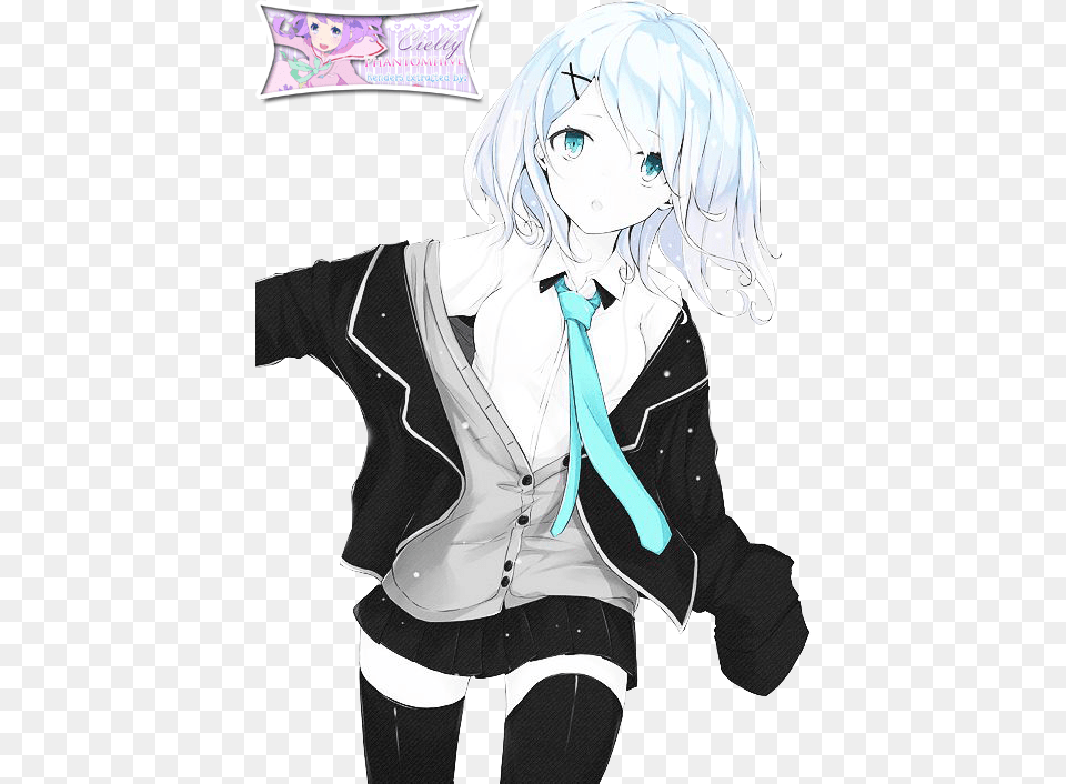 Blue Hair Anime Girl Anime Girl With Light Blue Hair, Book, Comics, Publication, Manga Free Transparent Png