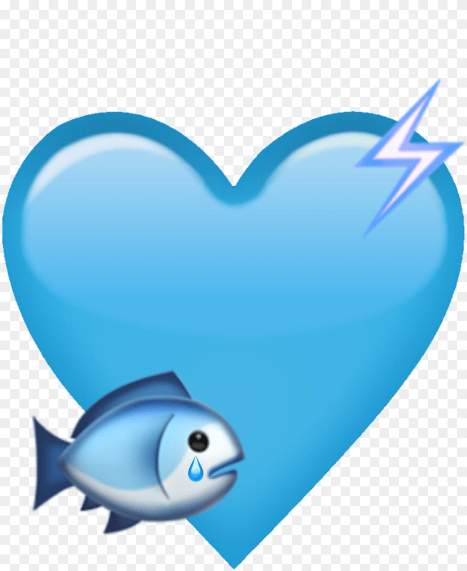 Blue Heart Emoji Fish Electric Electricity Cute Sticker Heart, Balloon Free Png