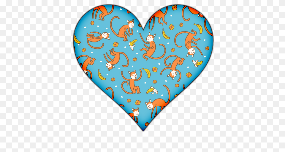 Blue Heart With Monkeys And Bananas Icon Clipart Image, Pattern, Balloon Free Transparent Png