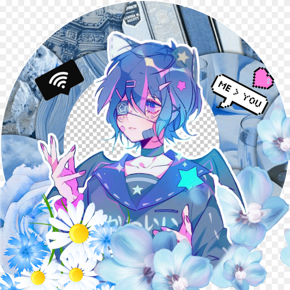 Blue Icons Anime Sticker By Krystalthegachafan Blossom Aesthetic Anime Stickers, Book, Comics, Publication, Baby Free Png Download
