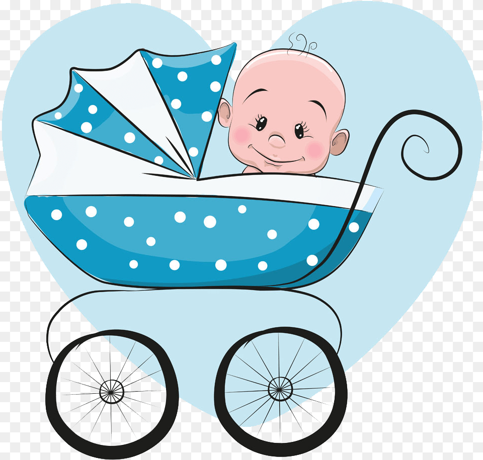 Blue Infant Sitting Illustration Stroller Baby Cartoon Baby Stroller Clipart, Machine, Wheel, Face, Head Png Image