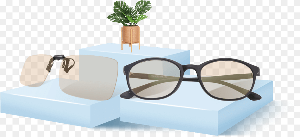 Blue Light Blocking Glasses And Clip On Eyeglasses Coffee Table, Accessories, Sunglasses, Plant, Potted Plant Png