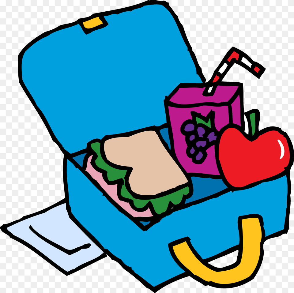 Blue Lunch Box Clip Art With Apple Sandwich Juice Image, Bag, Smoke Pipe, Dynamite, Weapon Png