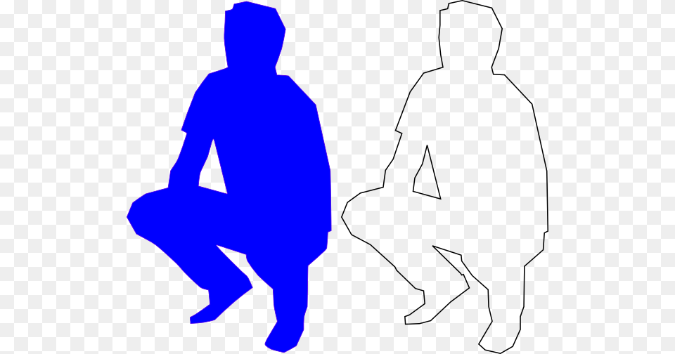 Blue Man Silohouette Squatting Clip Art, Silhouette, Person, Walking, Clothing Png Image