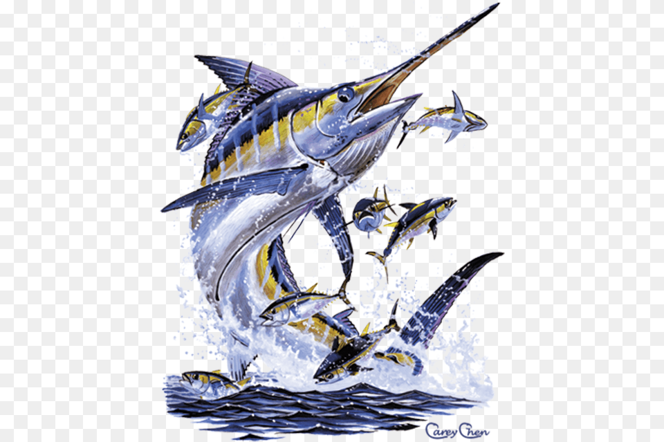Blue Marlin Amp Tunas Jumping Blue Marlin Drawing, Animal, Sea Life, Fish, Swordfish Free Png Download