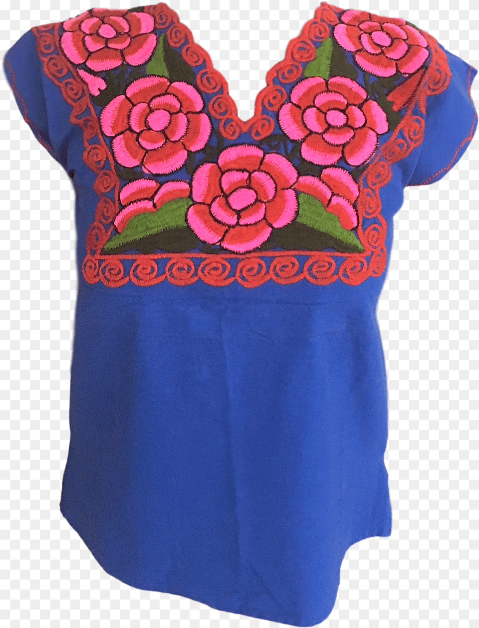 Blue Mexican Blouse With Flowers Mexican Blouses, Clothing, Pattern, Embroidery, Adult Png Image