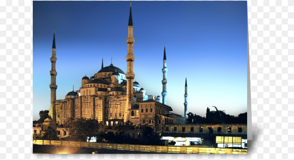Blue Mosque At Twilight Greeting Card Mosque, Architecture, Building, Dome, Spire Png Image