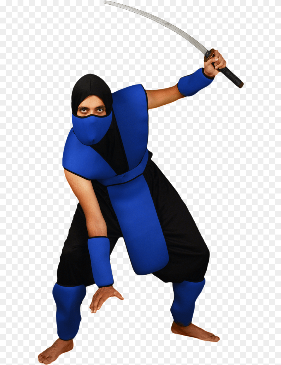 Blue Ninja Costume, Person, Sword, Weapon, Adult Free Transparent Png