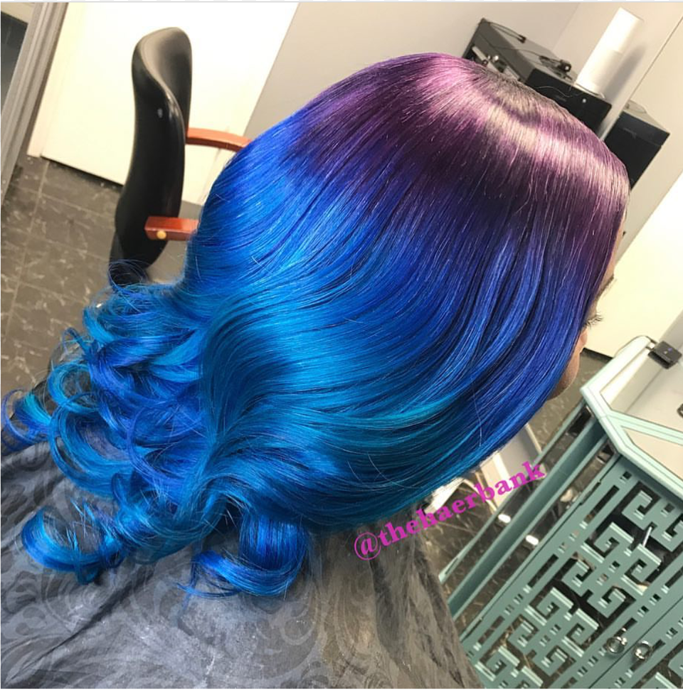 Blue Ombre Sew In With Closure, Hair, Person, Adult, Female Png Image