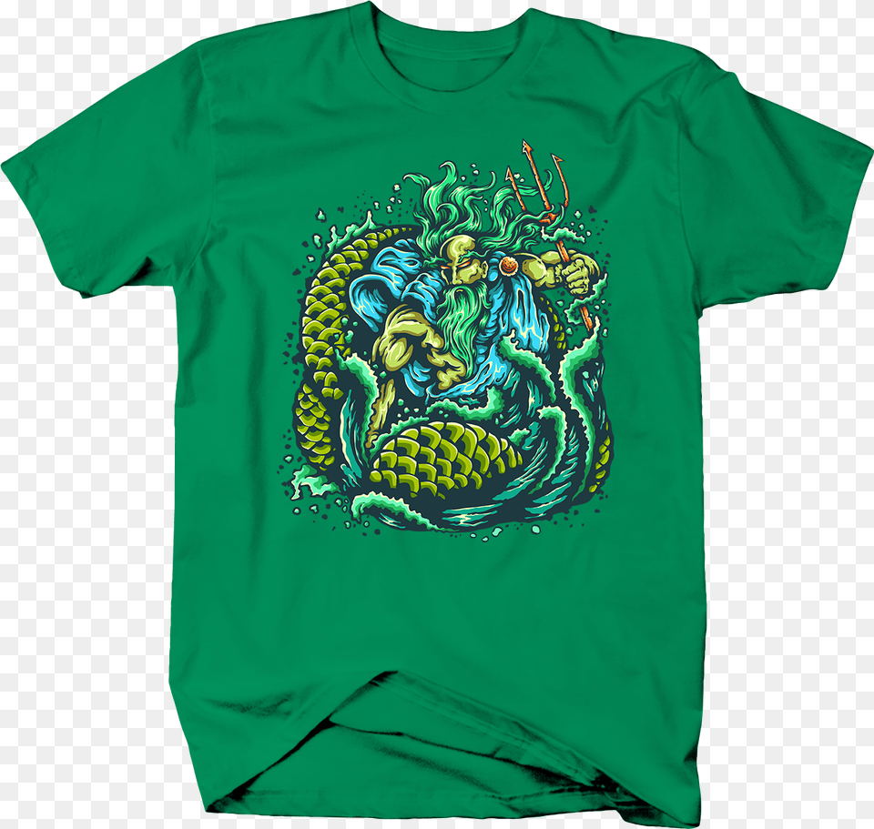 Blue Outline Poseidon Neptune God Of The Sea Trident T Shirt, Clothing, T-shirt Free Transparent Png