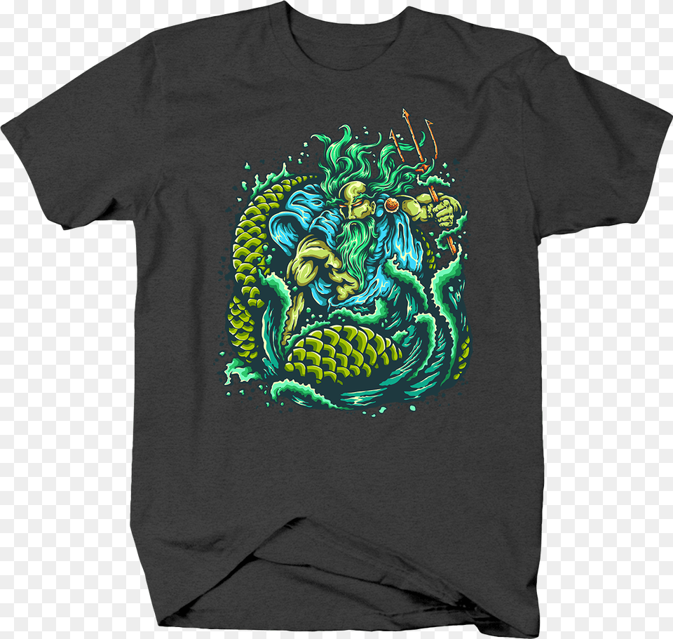 Blue Outline Poseidon Neptune God Of The Sea Trident Triton Tatto, Clothing, T-shirt Free Transparent Png