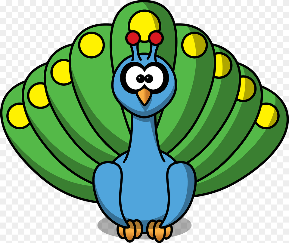 Blue Peacock With Green And Yellow Feathers Clipart, Banana, Food, Fruit, Plant Free Png