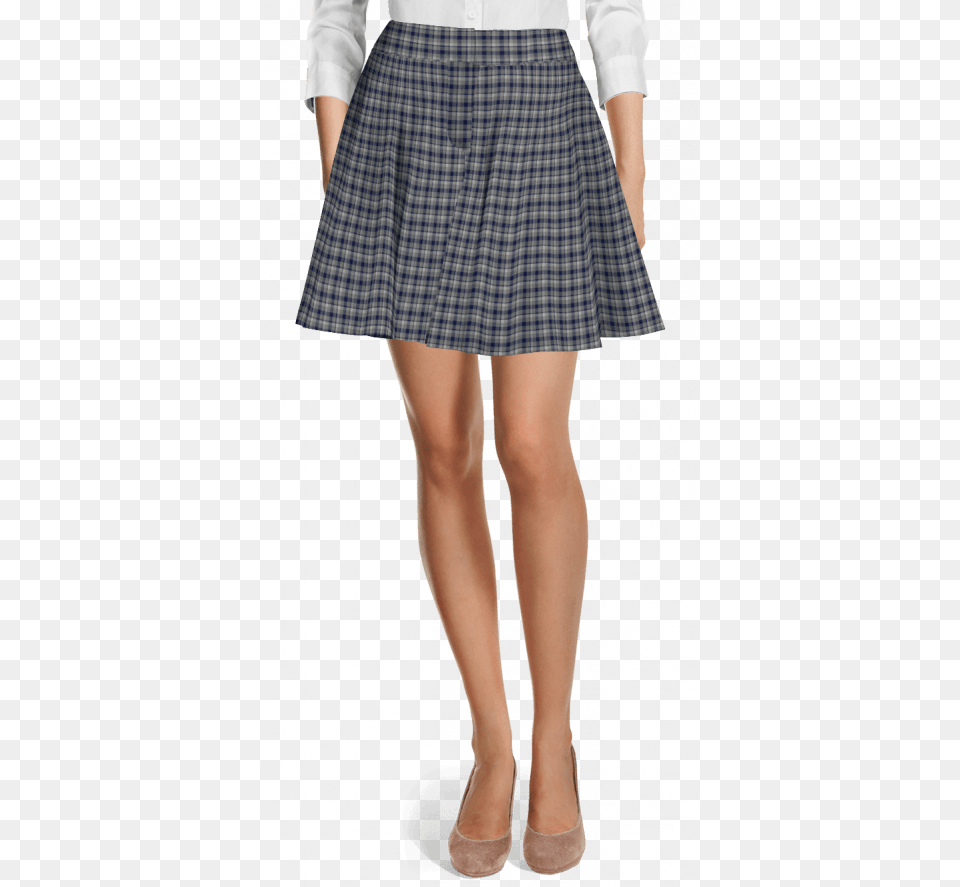 Blue Short Flared Checked Wool Skirt View Front Grey Pencil Skirt Short, Clothing, Miniskirt, Female, Girl Free Png
