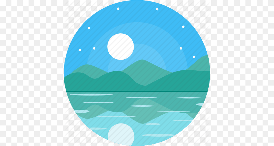 Blue Sky Lake Moon Night River Sky Stars Icon, Sphere, Astronomy, Nature, Outdoors Free Png Download