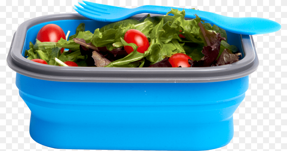 Blue Small Collapsible Lunch Box With Spork Filled Silicone Foldable Lunch Box, Cutlery, Food, Meal, Fork Png Image
