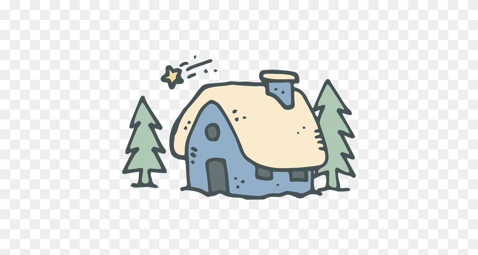 Blue Snowy Cottage Hand Drawn Cartoon Icon, Outdoors, Nature, House, Architecture Free Png