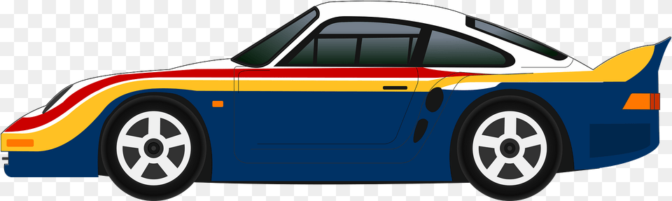 Blue Sports Car With Red And Yellow Stripes Clipart, Alloy Wheel, Vehicle, Transportation, Tire Free Png