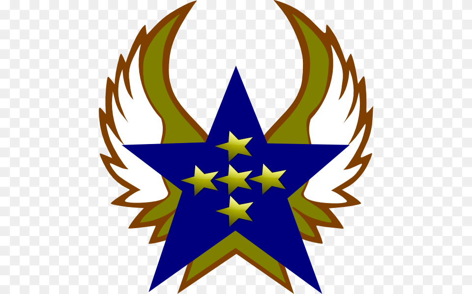 Blue Star With Gold Star And Wings Clip Art For Web, Star Symbol, Symbol, Animal, Fish Free Png