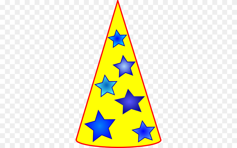 Blue Stars On Yellow Thinking Hat Svg Clip Arts, Clothing, Symbol, Triangle Free Png