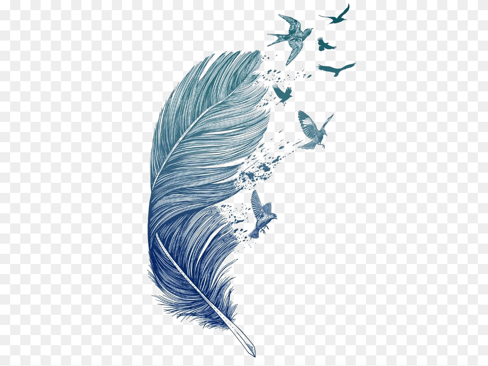 Blue Tattoo Printmaking Printing Feather Bird Clipart Birds Flying Off Feather, Nature, Water, Sea Waves, Sea Free Transparent Png