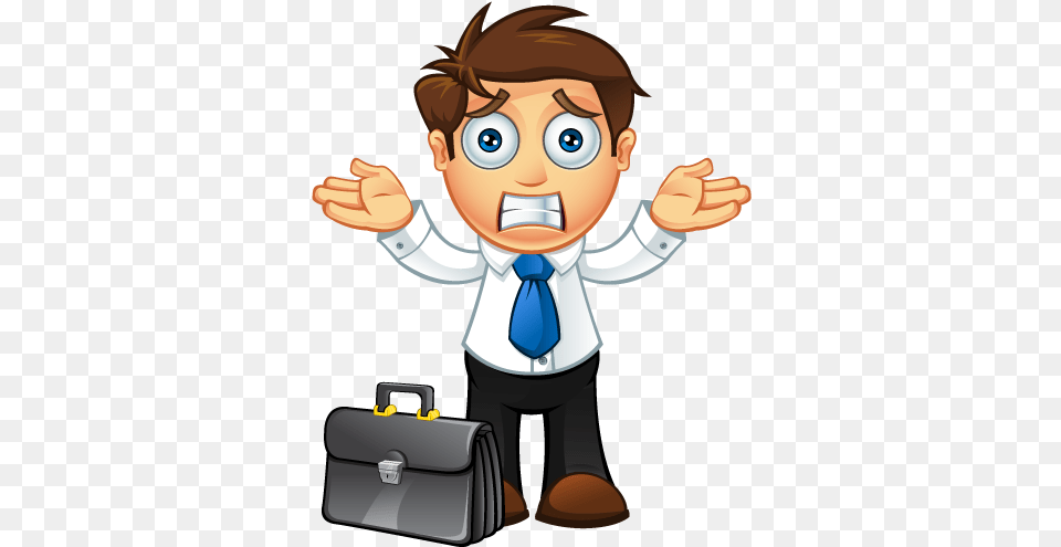 Blue Tie Business Man Confused Animated Confused Man, Bag, Baby, Briefcase, Person Free Png Download