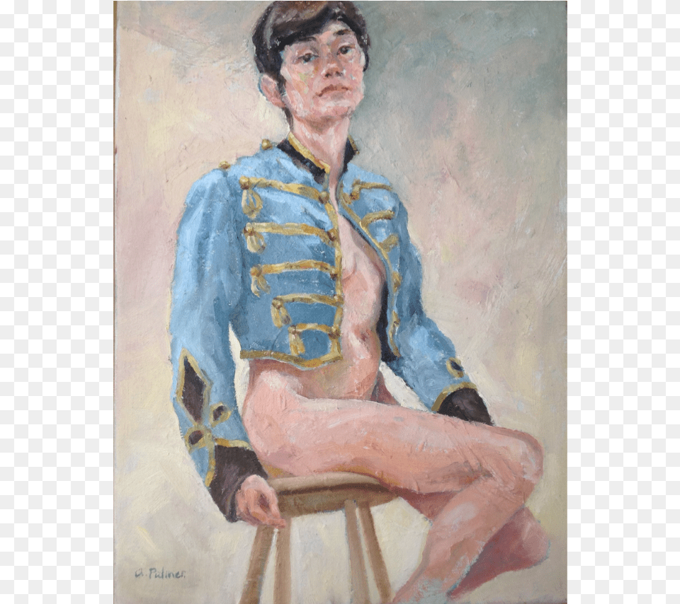 Blue Tunic Oil Sitting, Art, Painting, Adult, Person Png