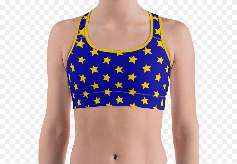 Blue U0026 Yellow Star Sports Bra Sports Bra, Clothing, Swimwear, Lingerie, Underwear Png Image