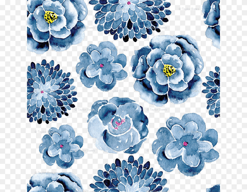 Blue Watercolor Flowers, Pattern, Rose, Plant, Flower Free Png Download