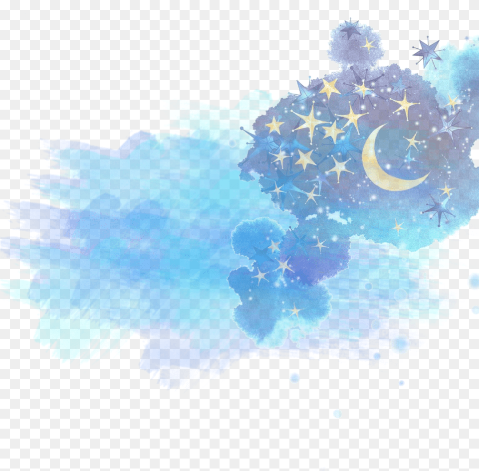 Blue Watercolour Sky Star Moon Remix Vjaii Star And Moon Background, Art, Graphics, Pattern, Aircraft Png Image
