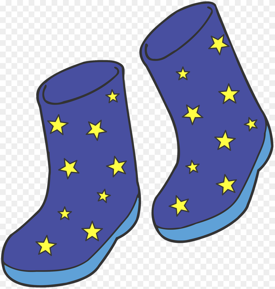 Blue Wellington Boots With Yellow Star Pattern Clipart, Clothing, Hosiery Png Image