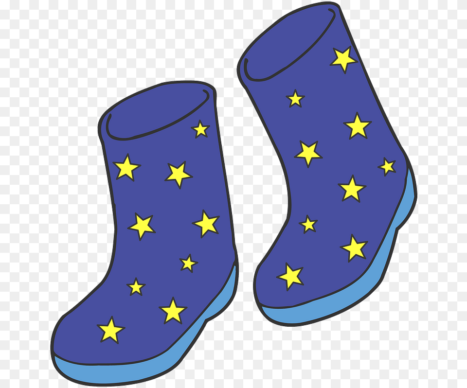 Blue Wellington Boots With Yellow Star Pattern Clipart Welly Boots Clip Art, Boot, Clothing, Footwear Free Png
