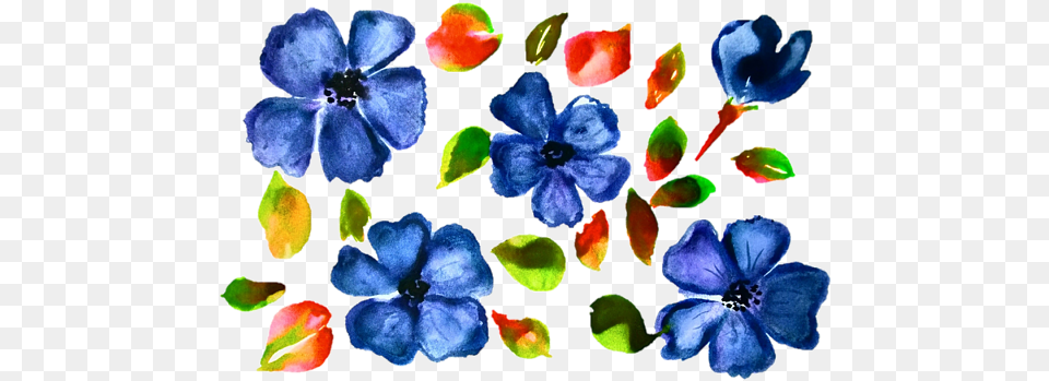 Blue Wild Flowers Watercolor Transparent Background Womenu0027s V Neck Watercolor Painting, Petal, Geranium, Plant, Flower Png