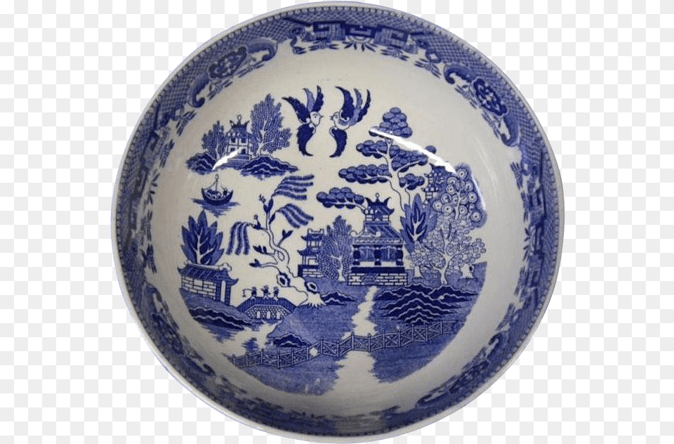 Blue Willow Large Salad Bowl, Art, Plate, Porcelain, Pottery Png