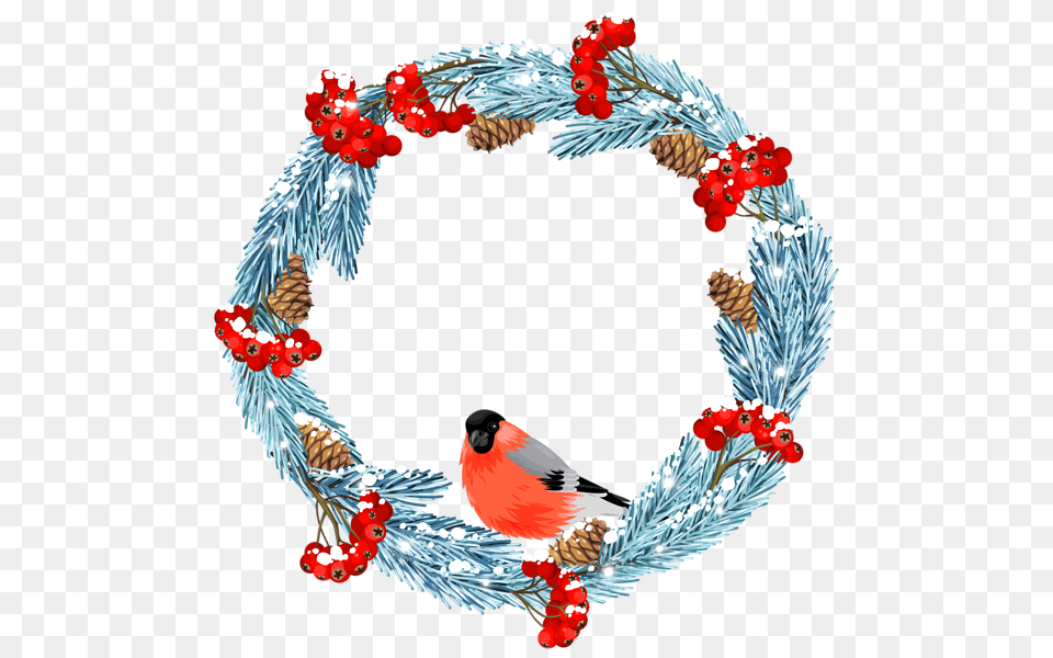 Blue Winter Wreath With Bird Clip Art, Animal Png