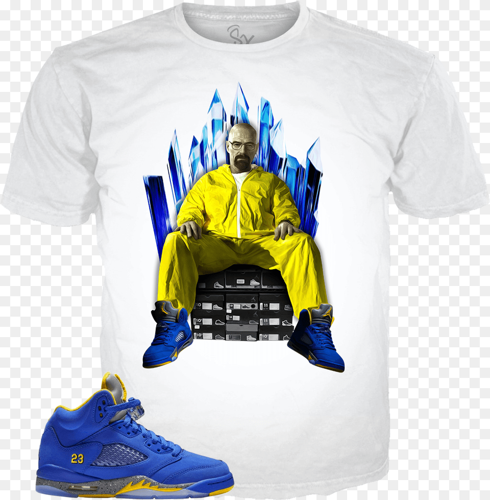 Blue Yellow 5 Meth Throne White Tee, T-shirt, Clothing, Sneaker, Footwear Free Png