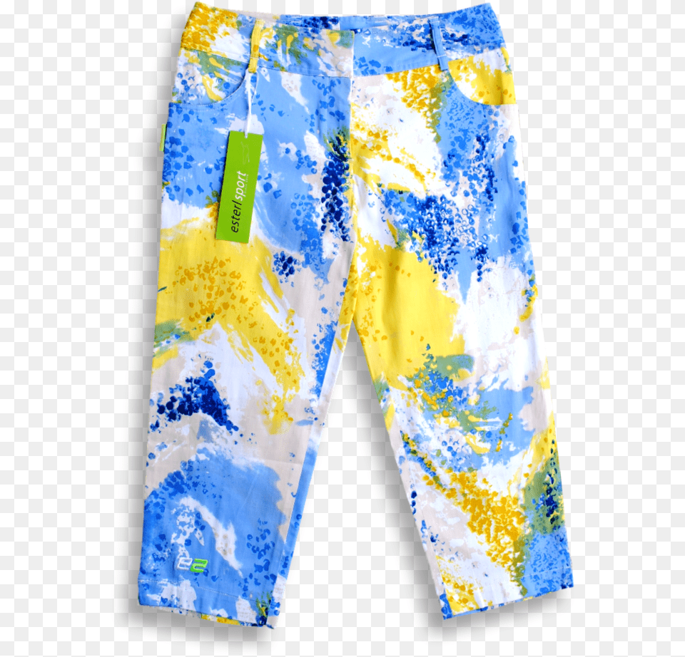 Blue Yellow Capri Front, Clothing, Swimming Trunks, Pants Free Png Download