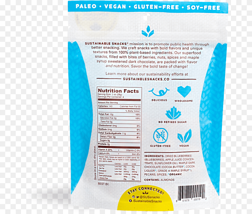 Blueberry Pecans Chocolate Superfood Cluster Product Label, Powder, Text Free Png