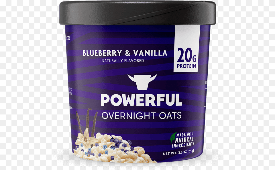 Blueberry Vanilla Protein Oats Powerful Overnight Oats, Food, Cream, Dessert, Ice Cream Free Png