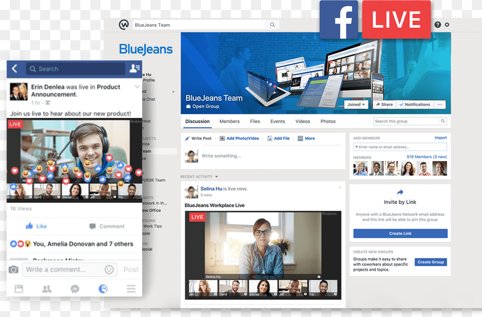 Bluejeans For Facebook Live 2 Facebook Workplace Bluejeans, File, Webpage, Person, Screen Png Image