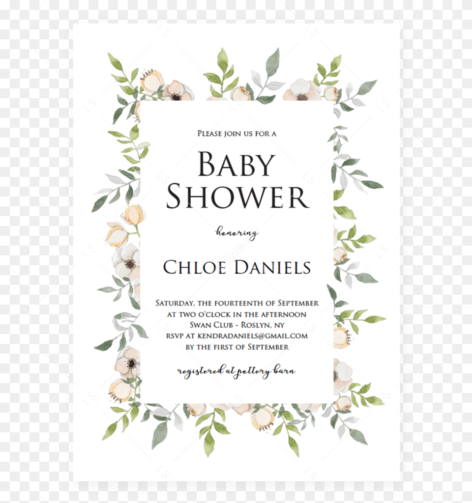 Blush Baby Shower Invitation Template With Floral Frame Greenery Wreath Invitation, Advertisement, Poster, Herbal, Herbs Free Png