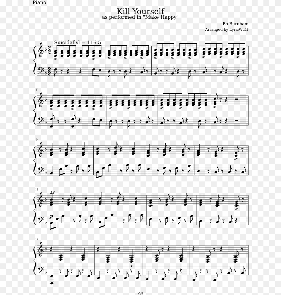 Bo Burnham Kill Yourself Sheet Music, Gray Free Transparent Png