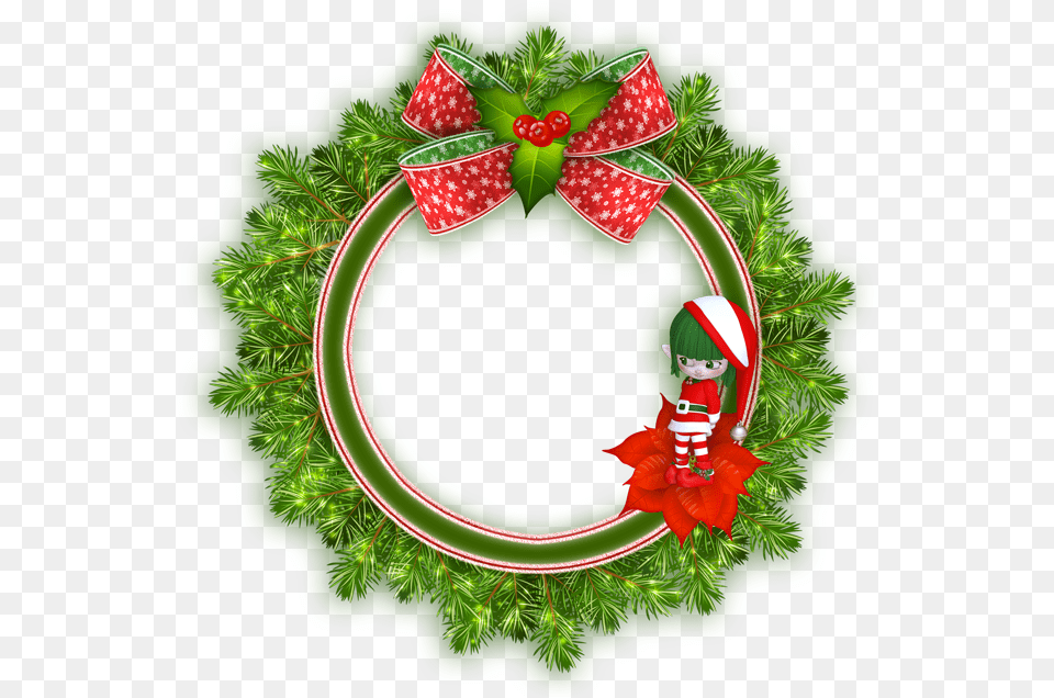 Boarder Christmas Frame Design, Wreath, Baby, Person, Green Png Image