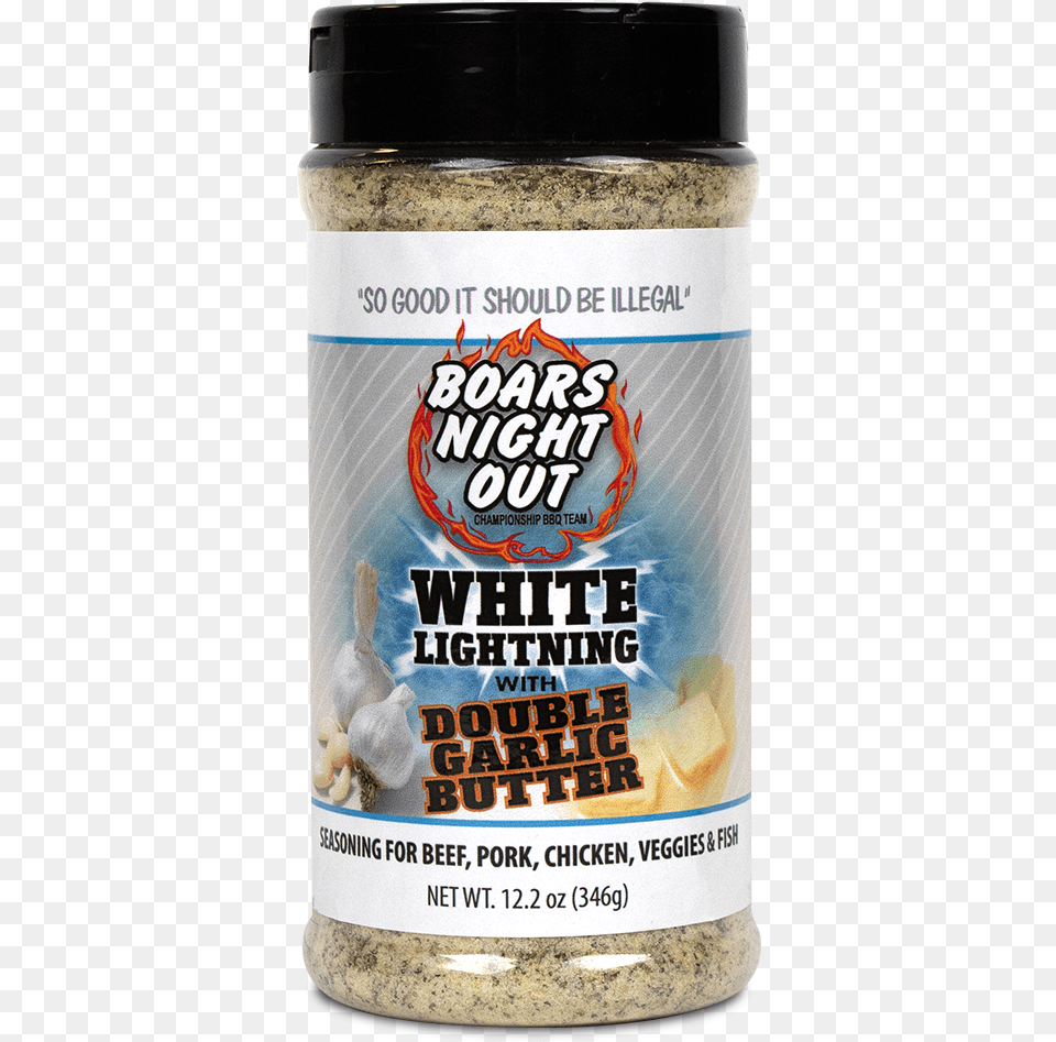 Boars Night Out White Lightning Double Garlic Butter Bottle, Food, Can, Tin Png
