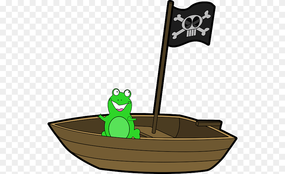 Boat Frog Smiling Green Pirate Flag Skull Girl On Boat Clipart, Dinghy, Transportation, Vehicle, Watercraft Free Png Download